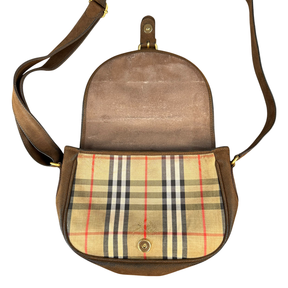 Burberry Check Leather Saddle Bag